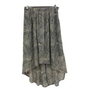 Romy Navy blue + ivory Hi Low Leaf print Midi skirt  size small